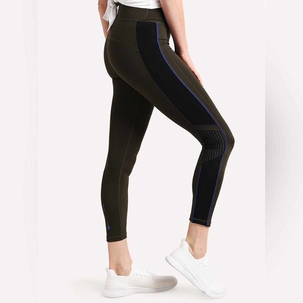 The Upside | Olive Green and Black Crop Leggings with Mesh Trim